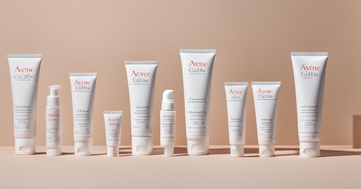 Różne opakowania kremu Avene Cicalfate, w tym tubka 100 ml, ułożone na minimalistycznym tle.