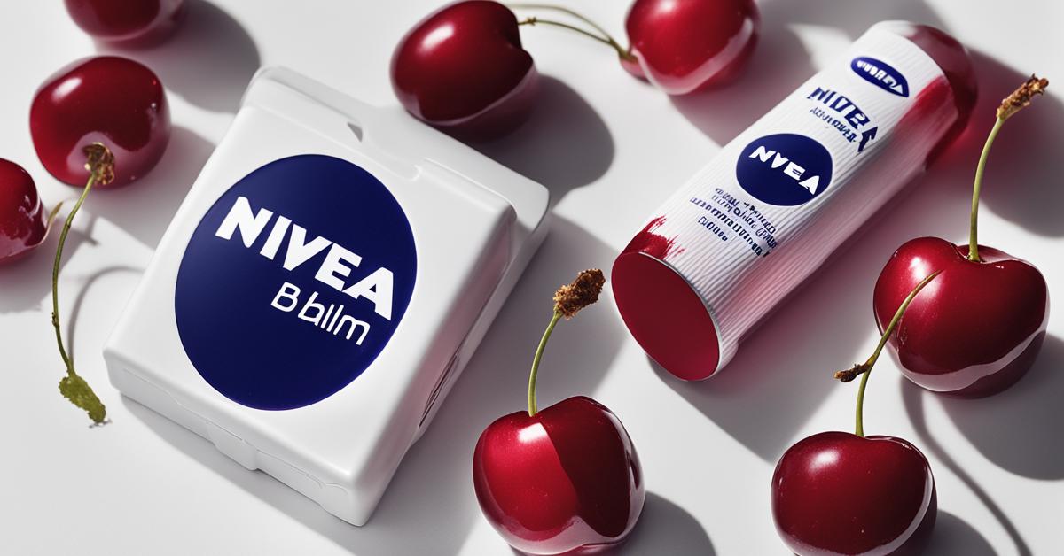 Zdjęcie tubki balsamu do ust NIVEA Cherry Shine, ukazujące produkt i etyczne podejście marki.