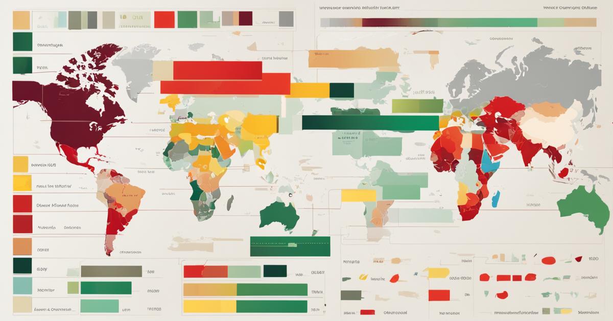 Mapa świata z różnymi krajami oznaczonymi kolorami, wskazującymi poziom regulacji BHT w kosmetykach.