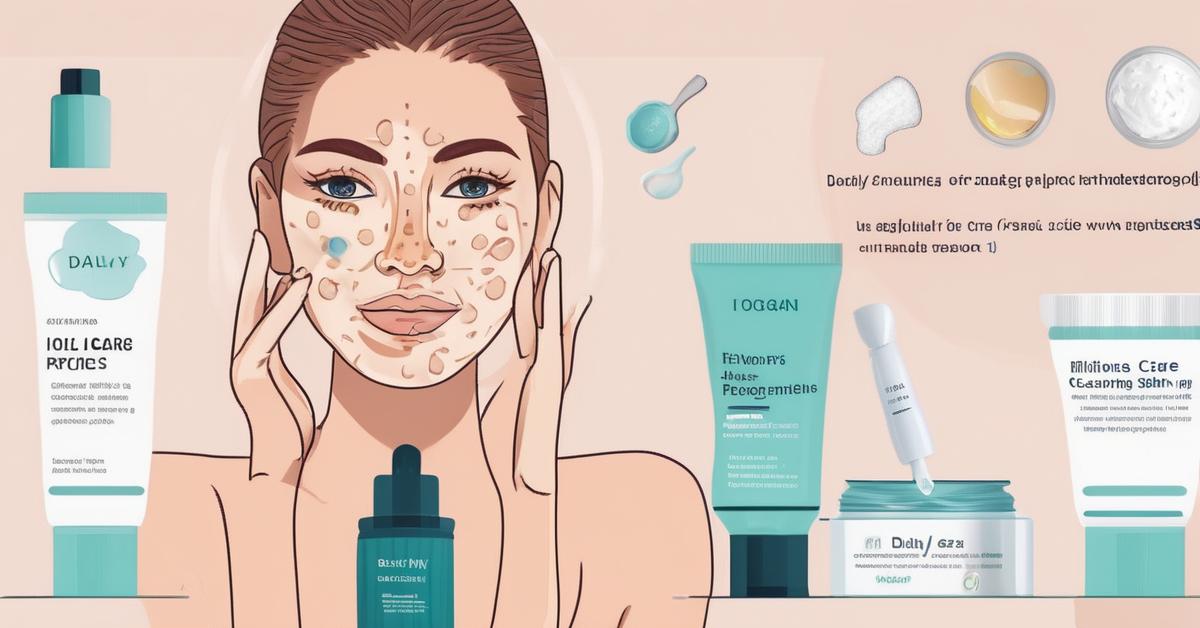 Codzienna pielęgnacja skóry trądzikowej: kroki oczyszczania, tonizacji, aplikacji serum lub kremu na trądzik oraz nawilżania.